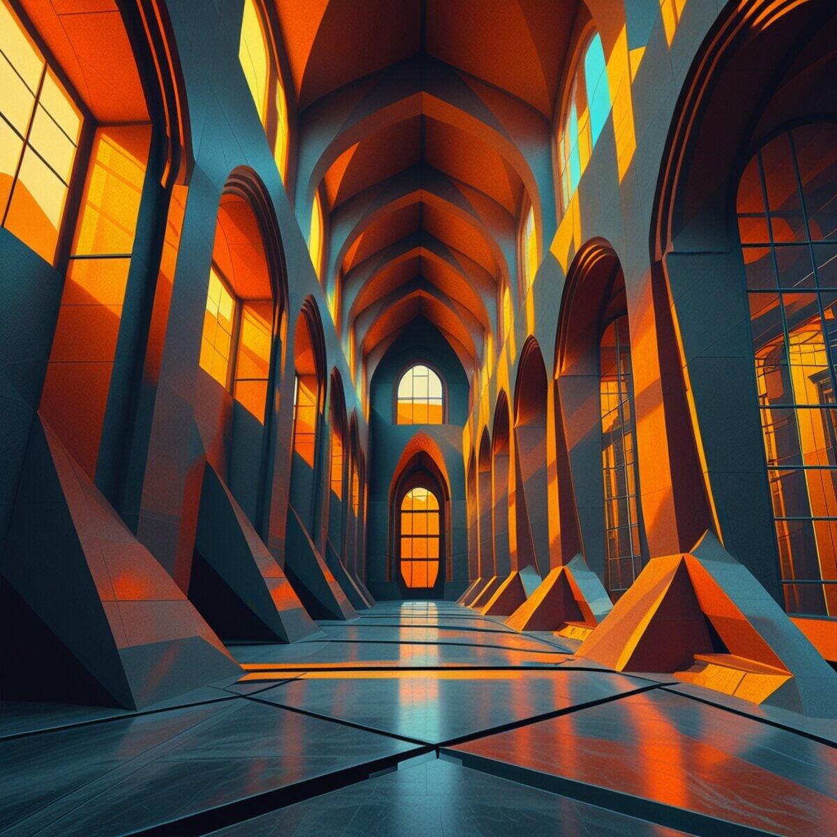 Architecture artwork: The Computing Cathedral in Cubism style