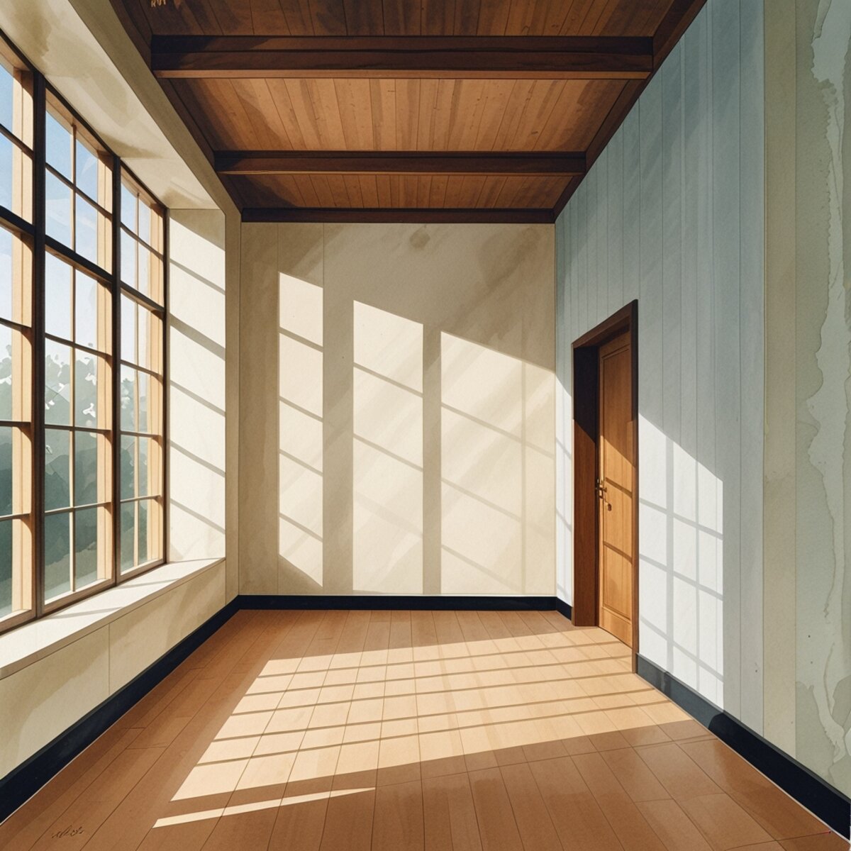 Architecture artwork: The Blueprint of an Empty Room in Watercolor style