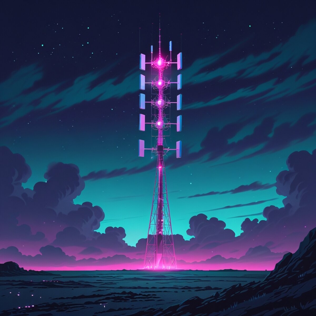 Cyberpunk artwork: The Listening Tower in Digital Painting style