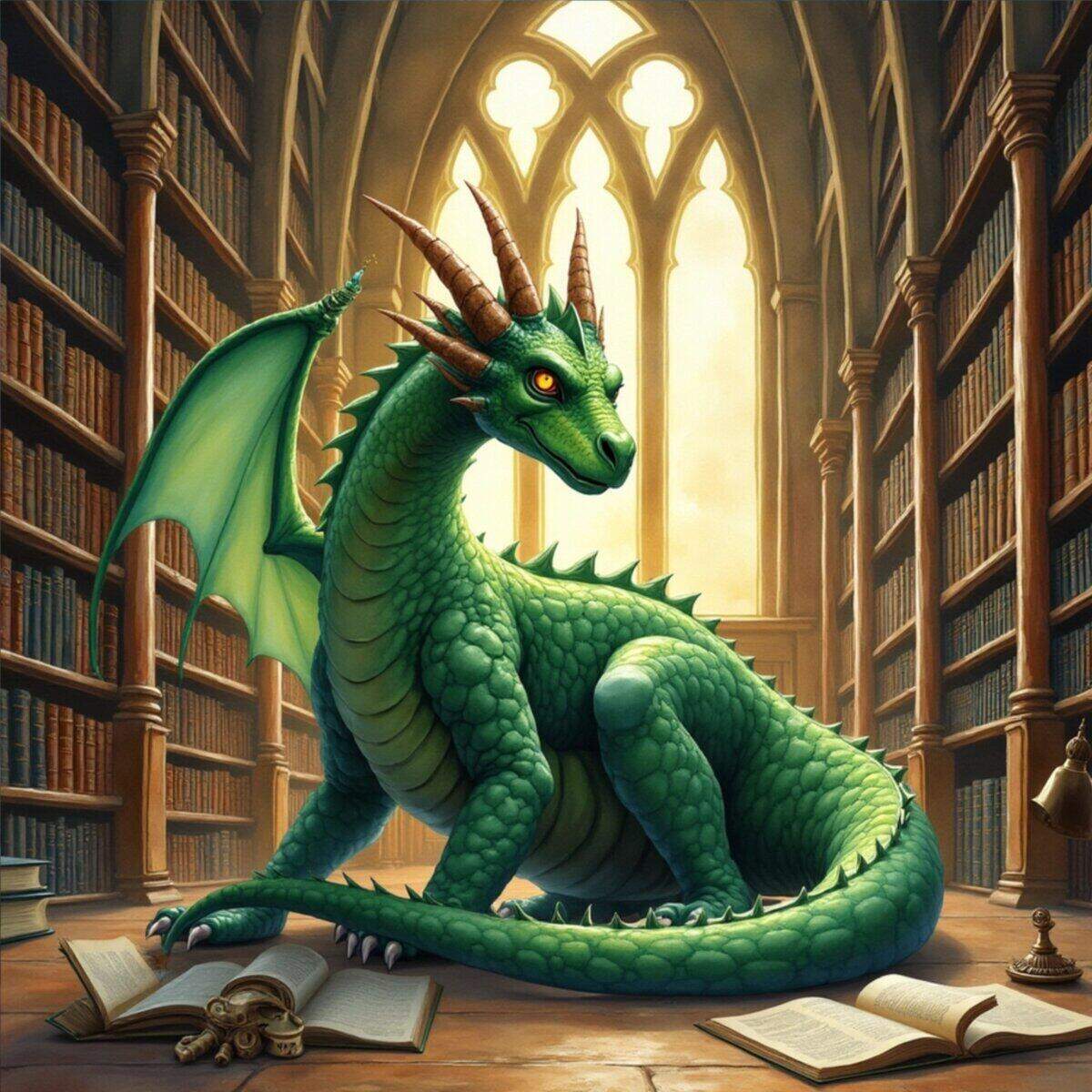 Fantasy artwork: The Ancient Library Guardian in Watercolor style