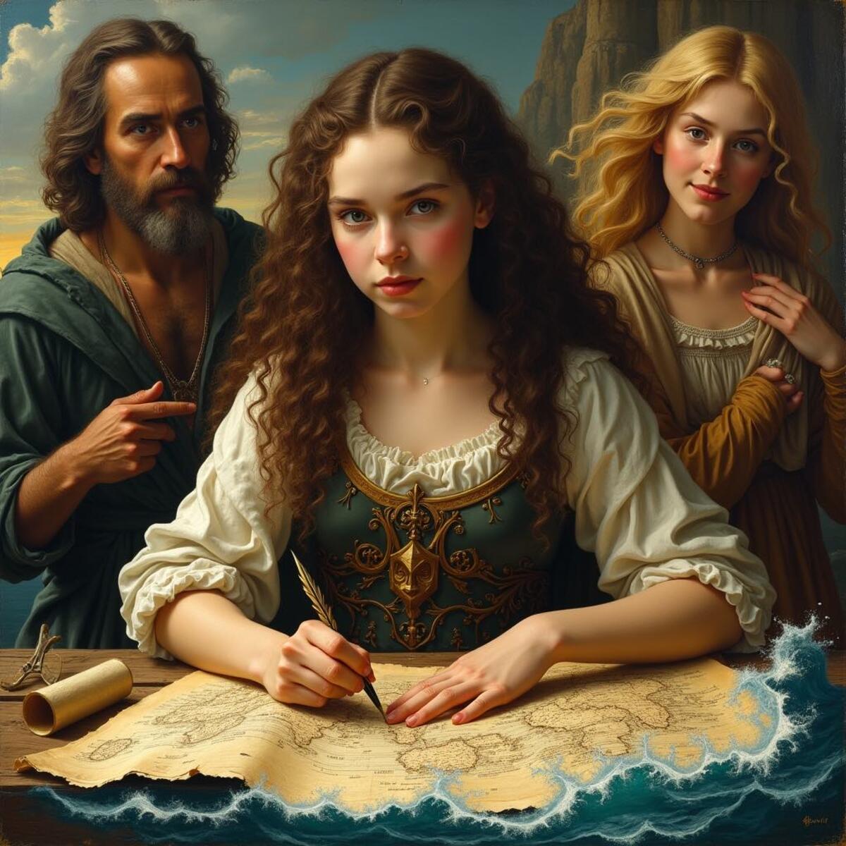 Fantasy artwork: The Cartographer of Tides in Renaissance style