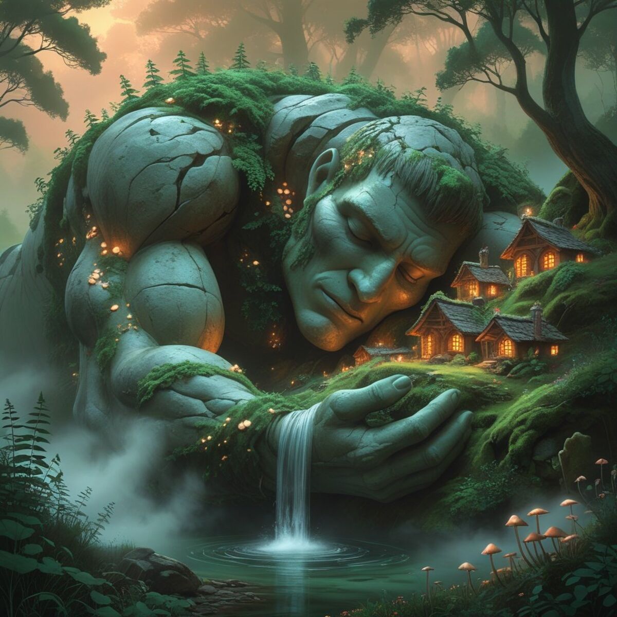 Fantasy artwork: The Sleeping Titan in 3D illustration style