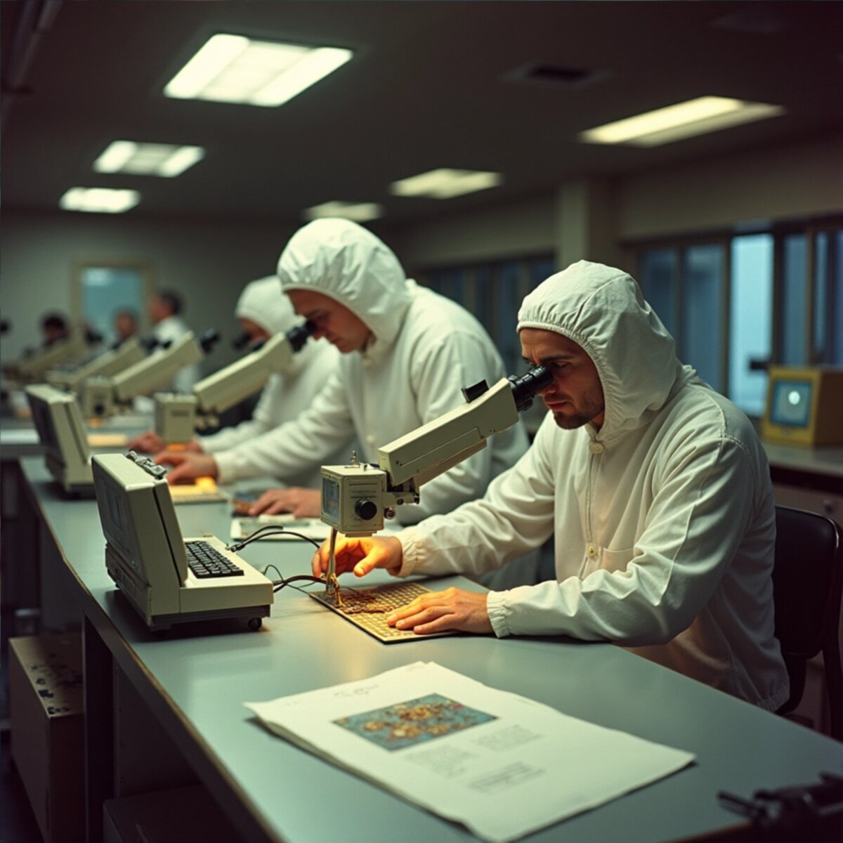 Historical artwork: Silicon Valley Dawn: Fairchild Semiconductor, 1971 in Cinematic style