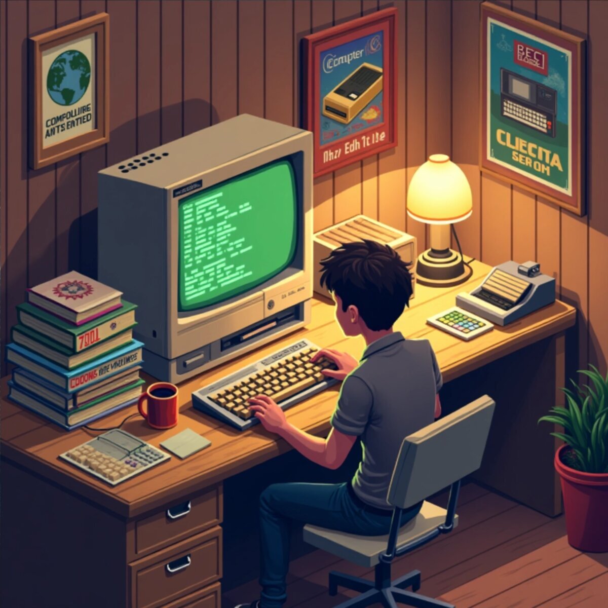 Historical artwork: 1980s Programming Renaissance: The Golden Age of Code in Pixel art style