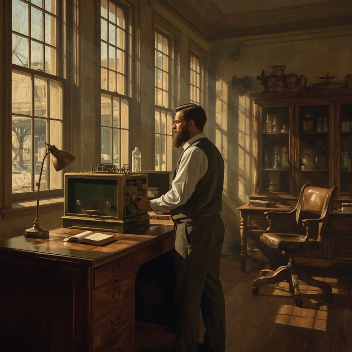 Historical artwork: The Telegraph Operator in Realism style