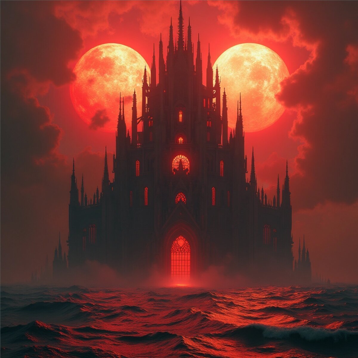 Horror artwork: Biomechanical Cathedral of Bone in Dark Surrealism style