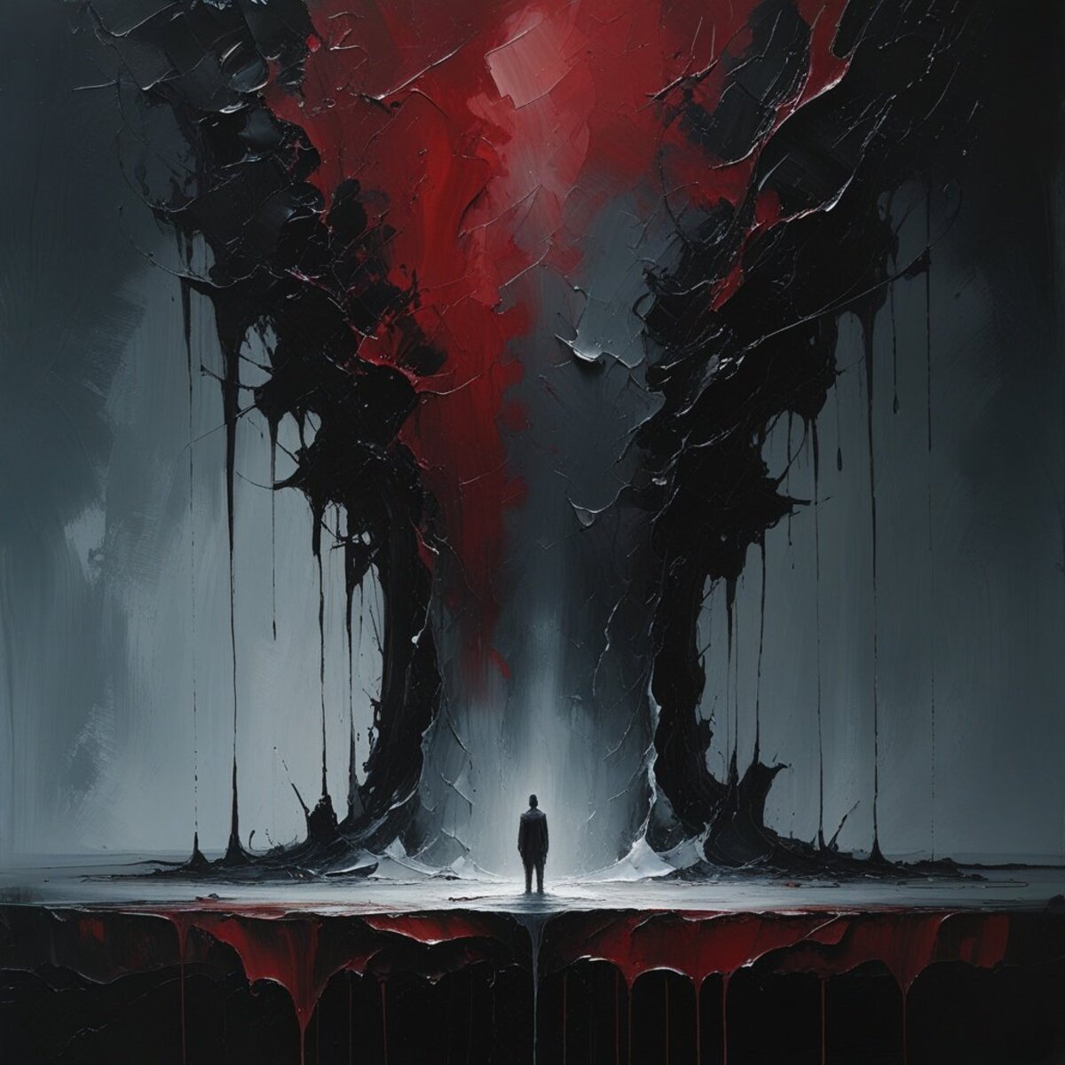 Horror artwork: The Shape That Waits in Abstract expressionism style