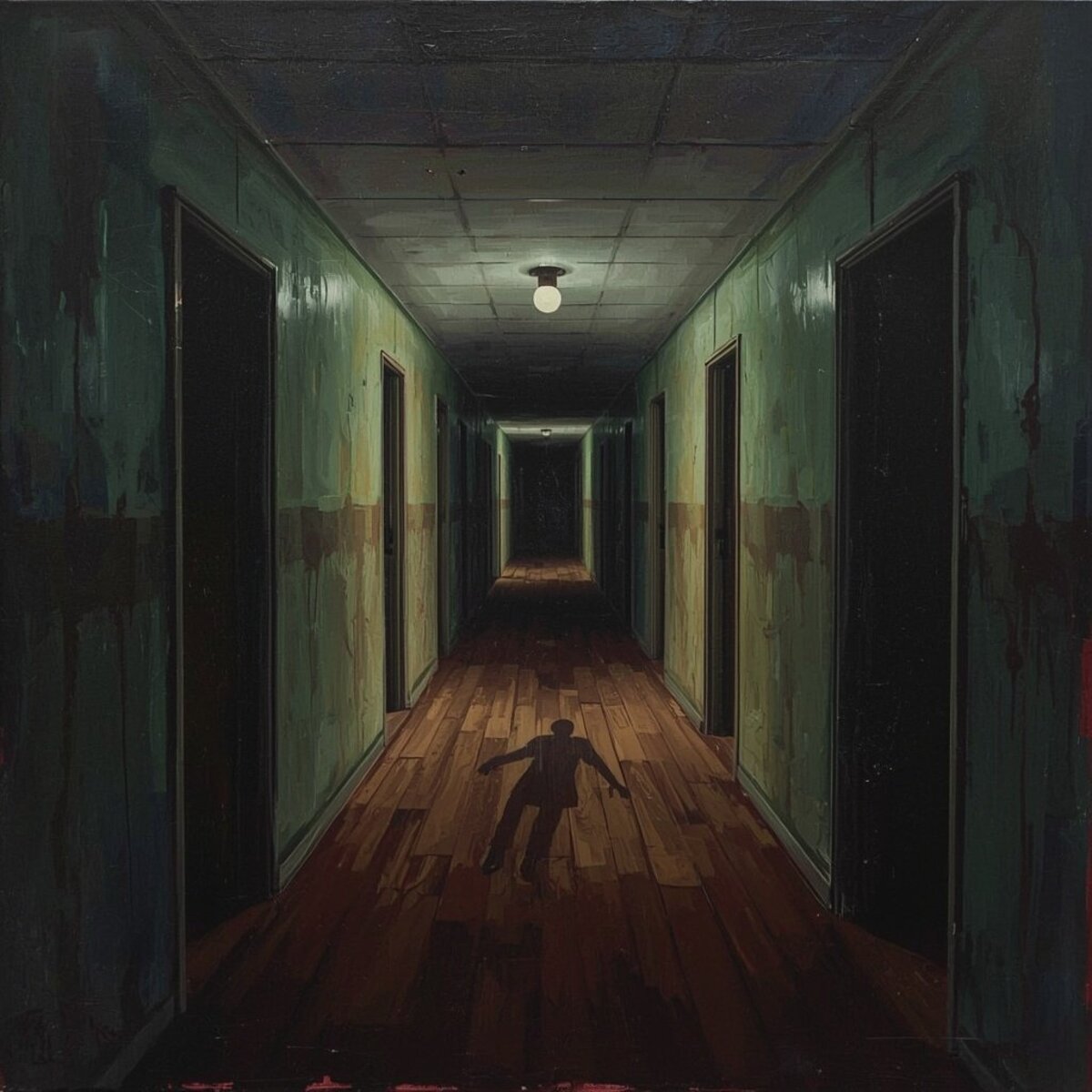 Horror artwork: The Corridor That Leans in Expressionism style