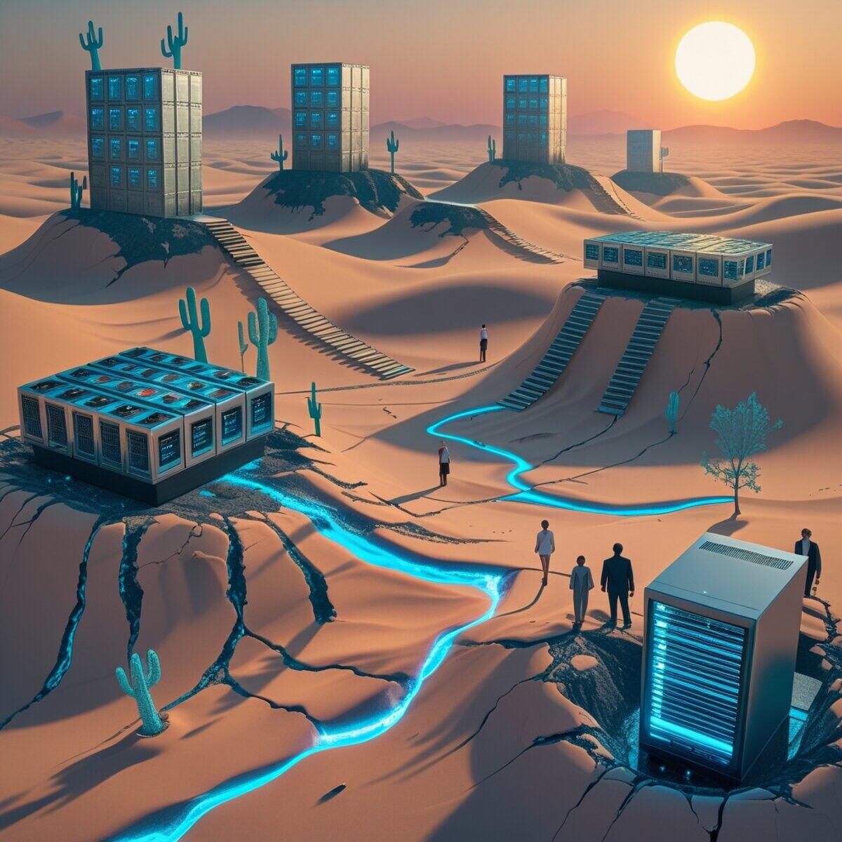 Landscape artwork: The Server Farm Mirage in Surrealism style