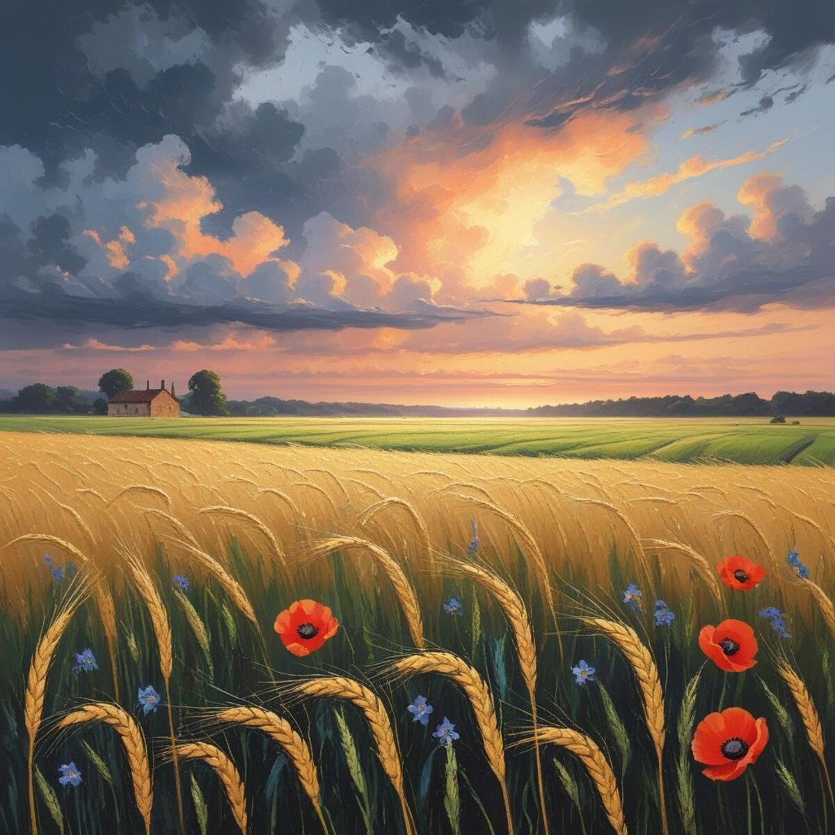 Landscapes artwork: Wind Over the Barley in Impressionism style