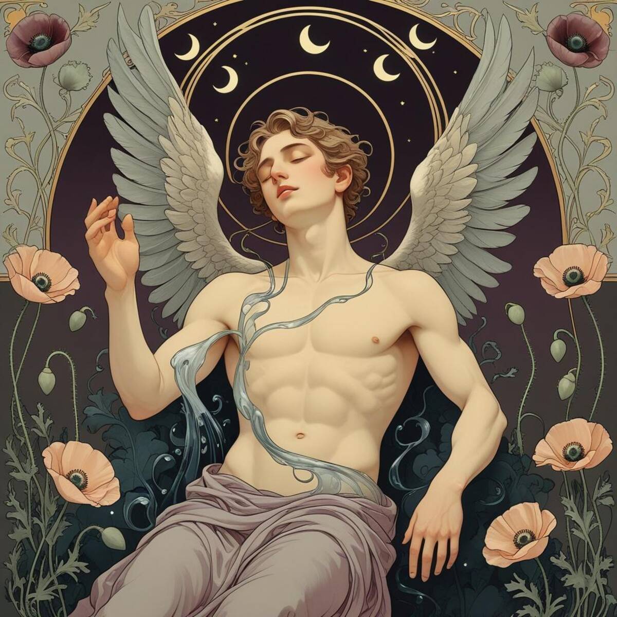 Mythology artwork: The Keeper of Small Sleeps in Art Nouveau style