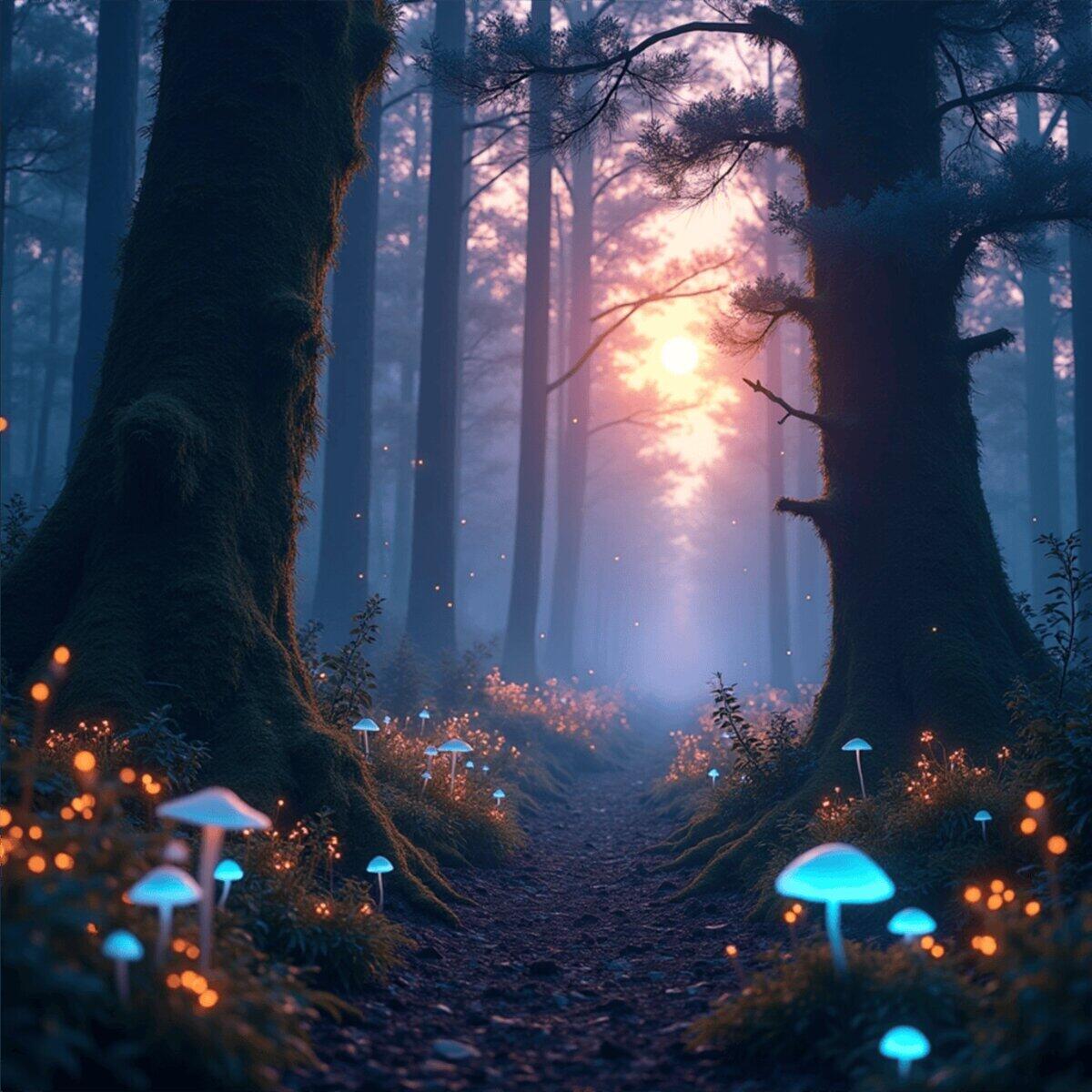 Nature artwork: Bioluminescent Forest at Twilight in Photorealistic style