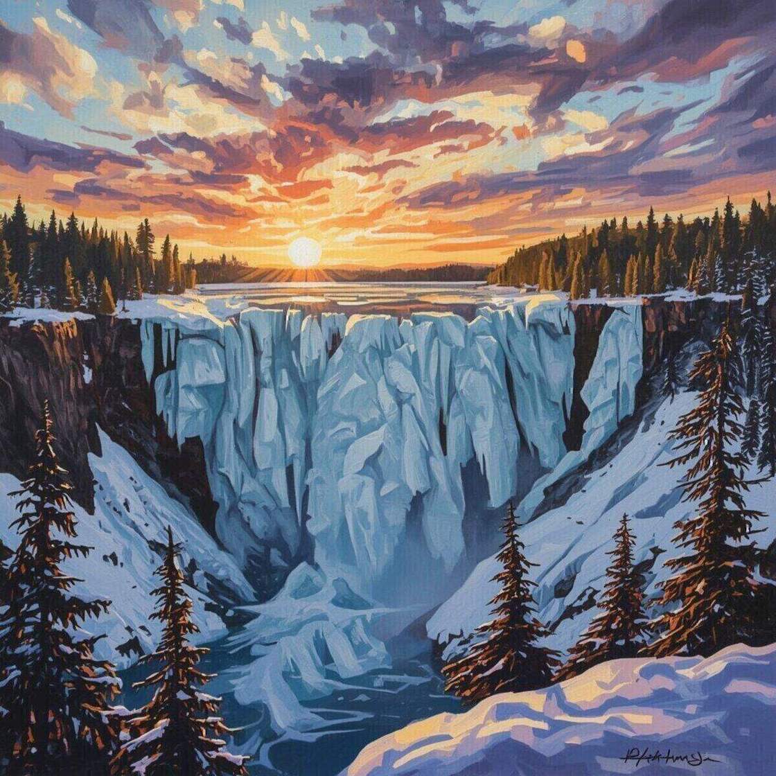 Nature artwork: The Awakening Cascade in Expressionism style