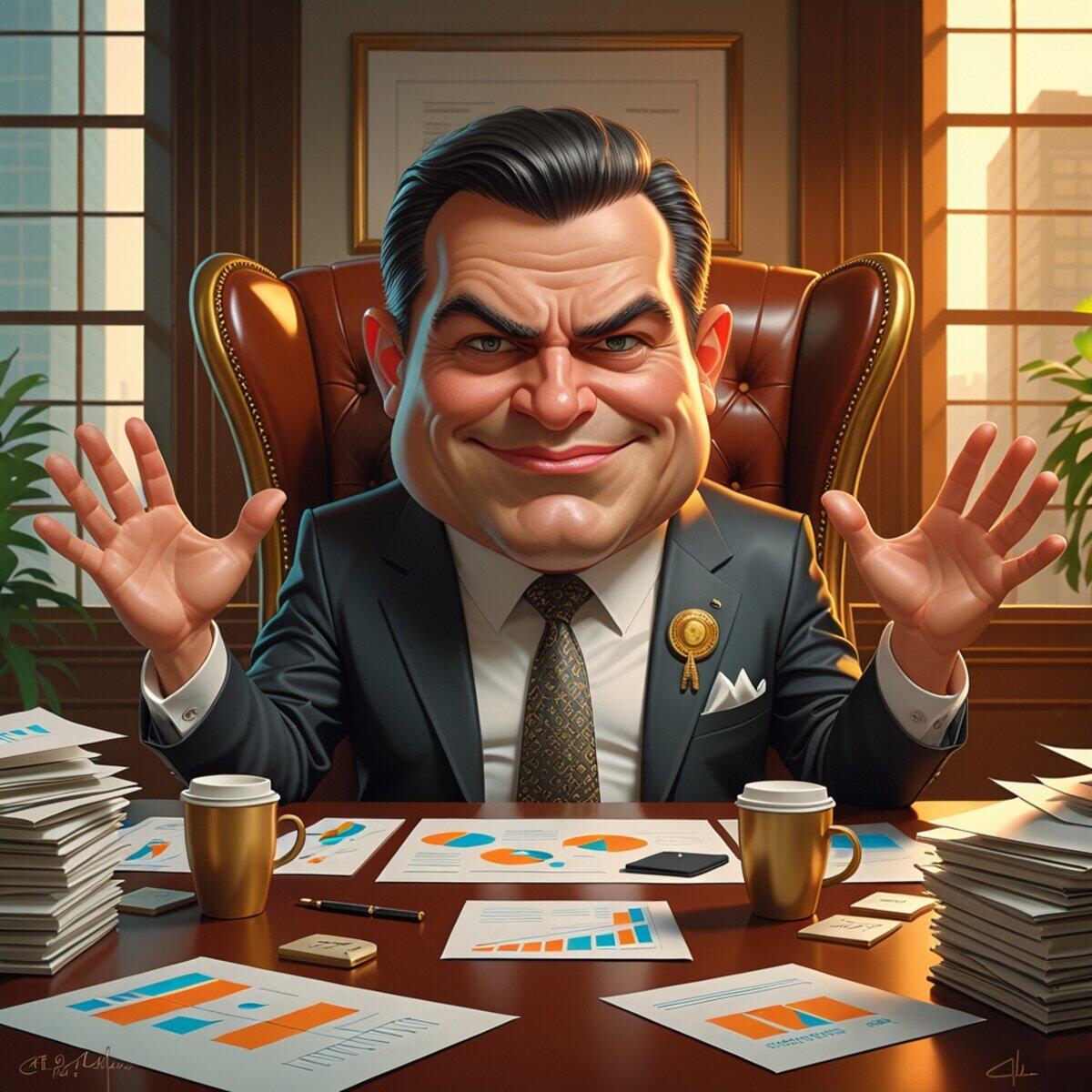 Portrait artwork: The Boardroom Oracle in Caricature style