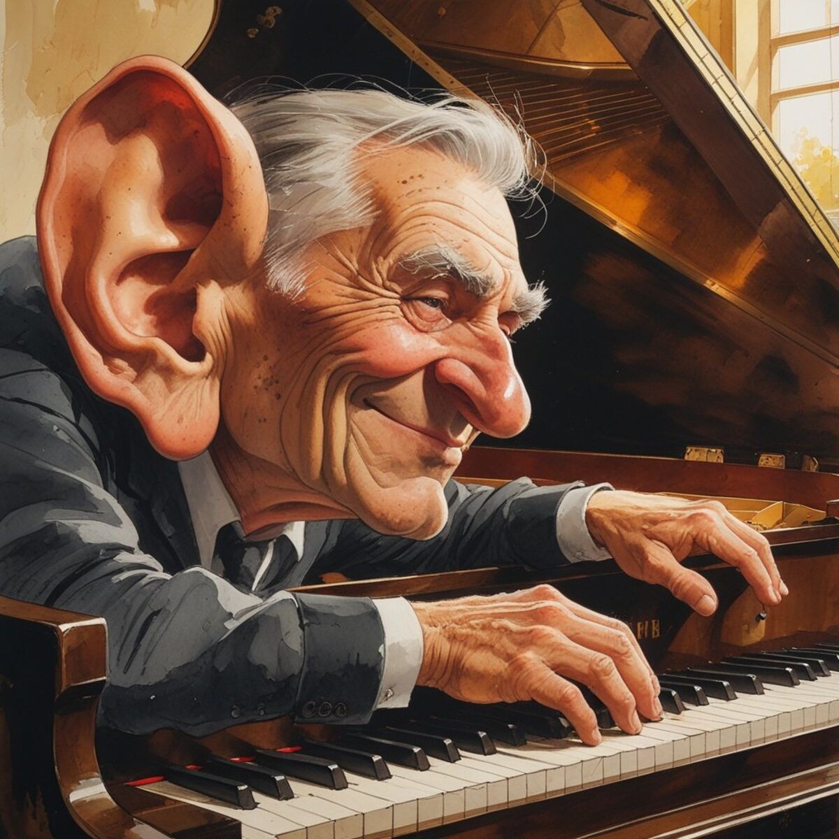 Portraits artwork: The Piano Tuner Listens in Caricature style