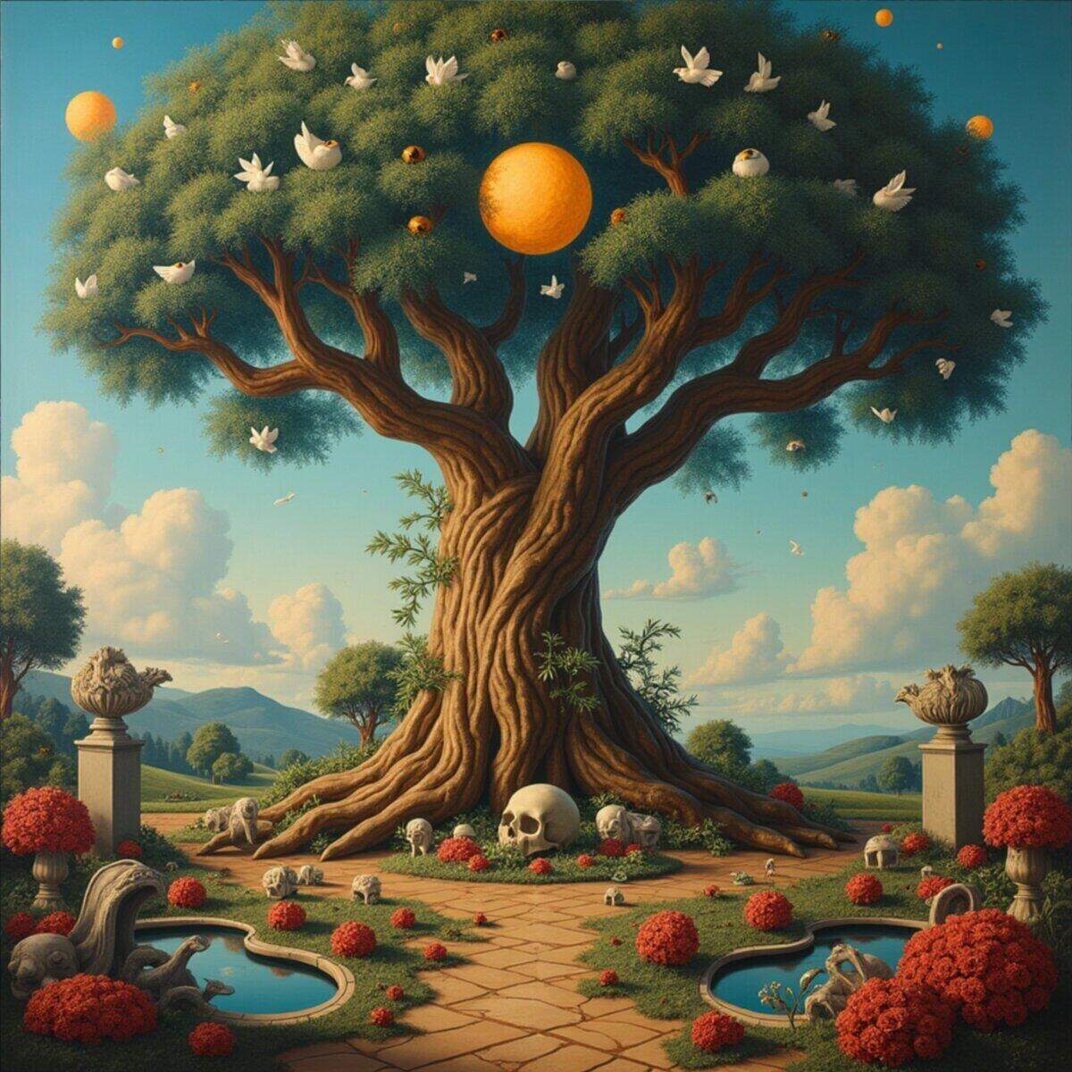 Surreal artwork: The Observer's Garden - Quantum Consciousness Surrealism in Surrealist Oil Painting style