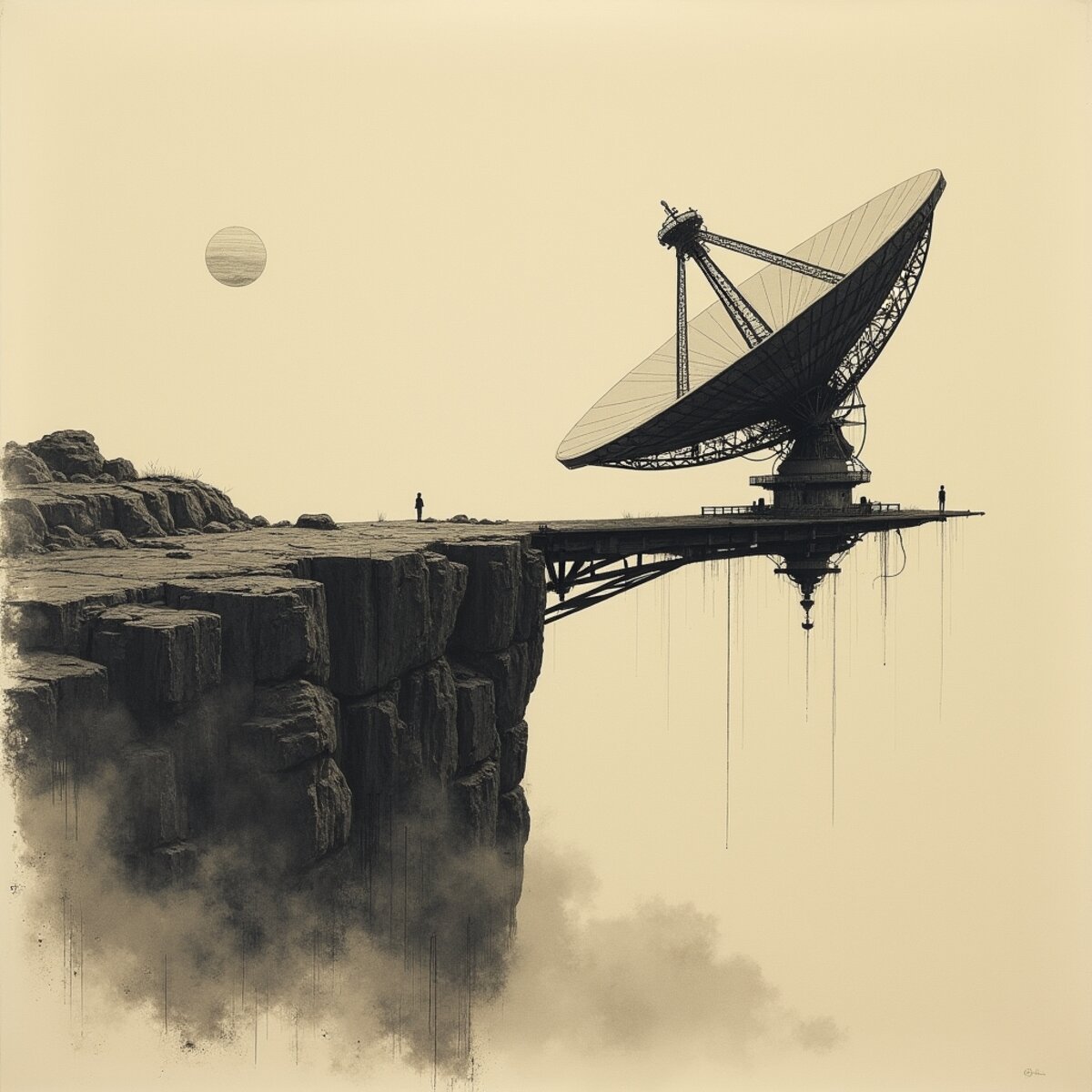 Sci-Fi artwork: The Listening Pier in Charcoal Sketch style
