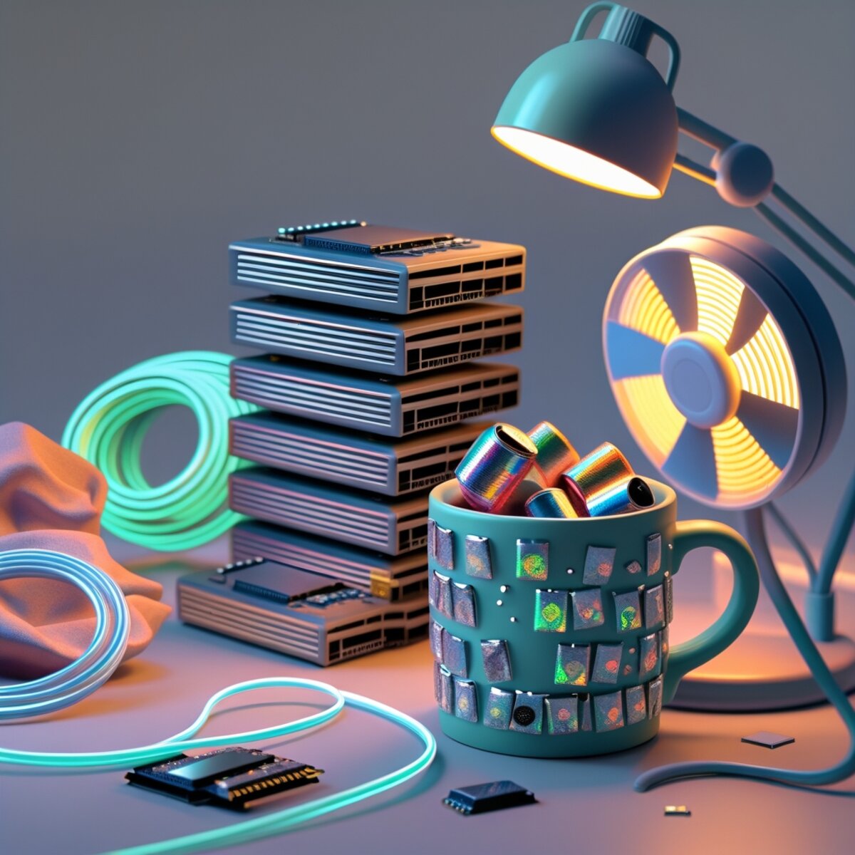 Still Life artwork: The Cost of Compute in 3D illustration style