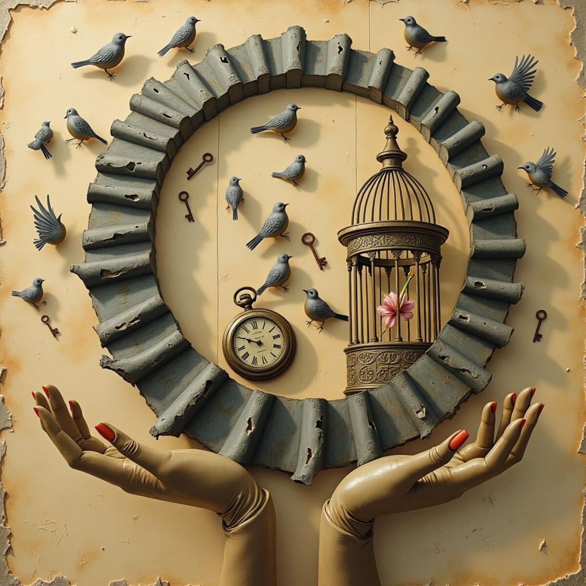 Surreal artwork: The Committee of Clocks in Dadaism style
