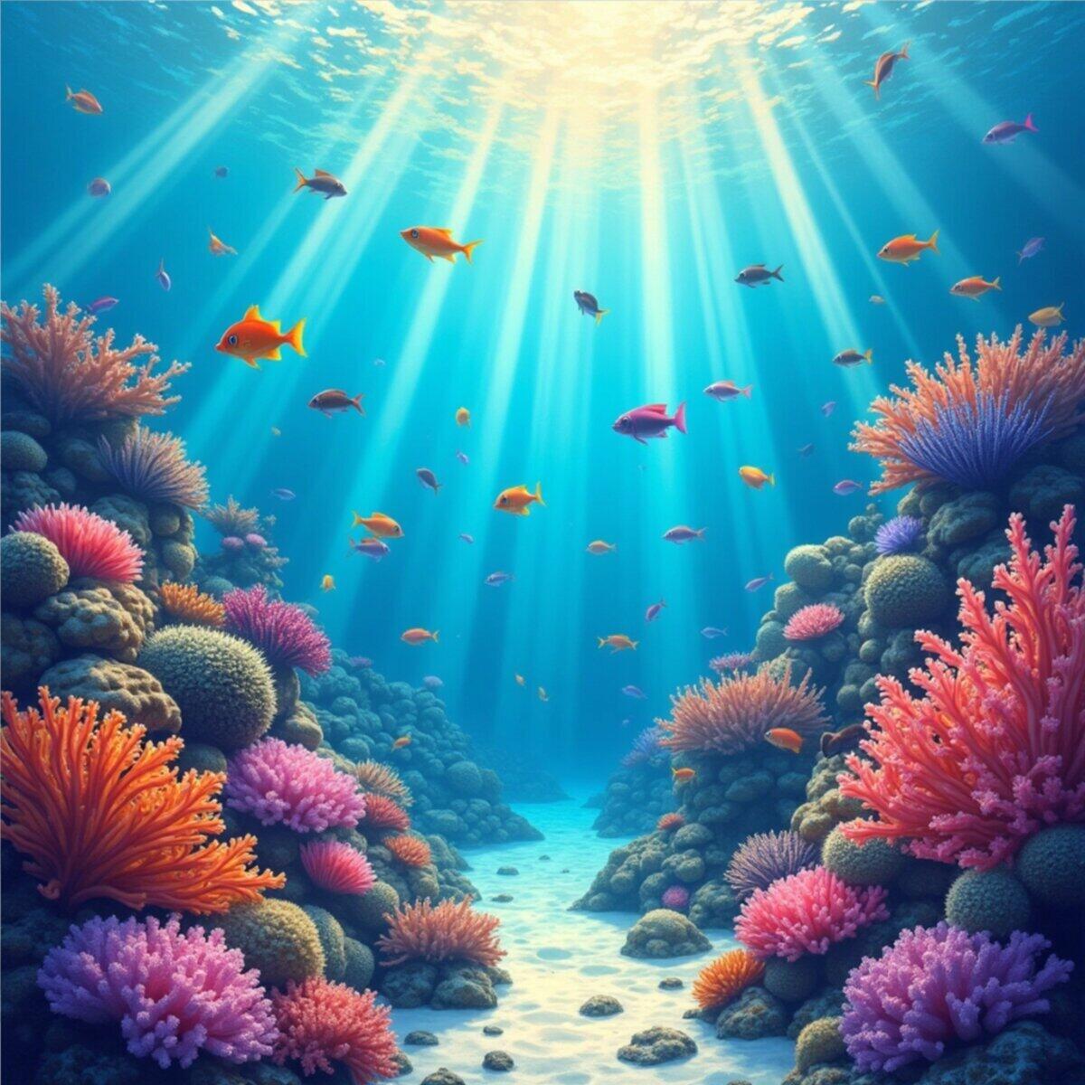 Underwater artwork: Morning Light Through the Reef: Impressionist Coral Garden in Impressionism style