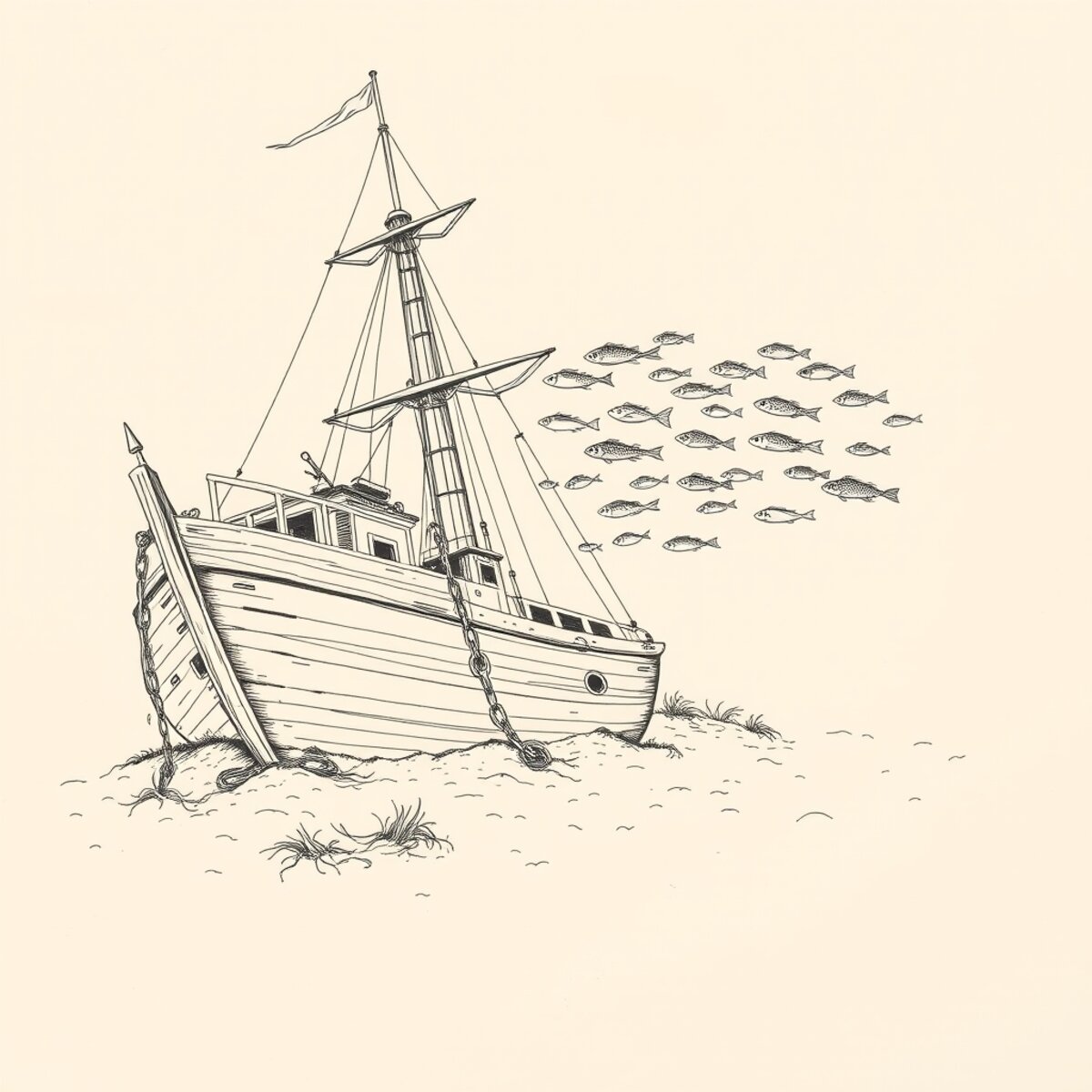 Underwater artwork: The Wreck In Line in Line art style