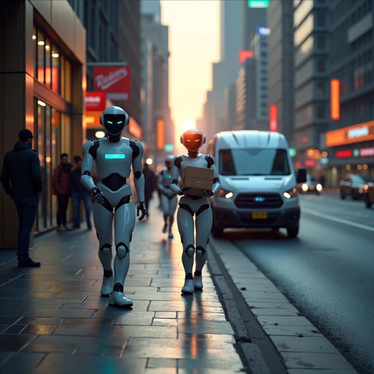 Urban artwork: Autonomous Delivery at Twilight in Cinematic style