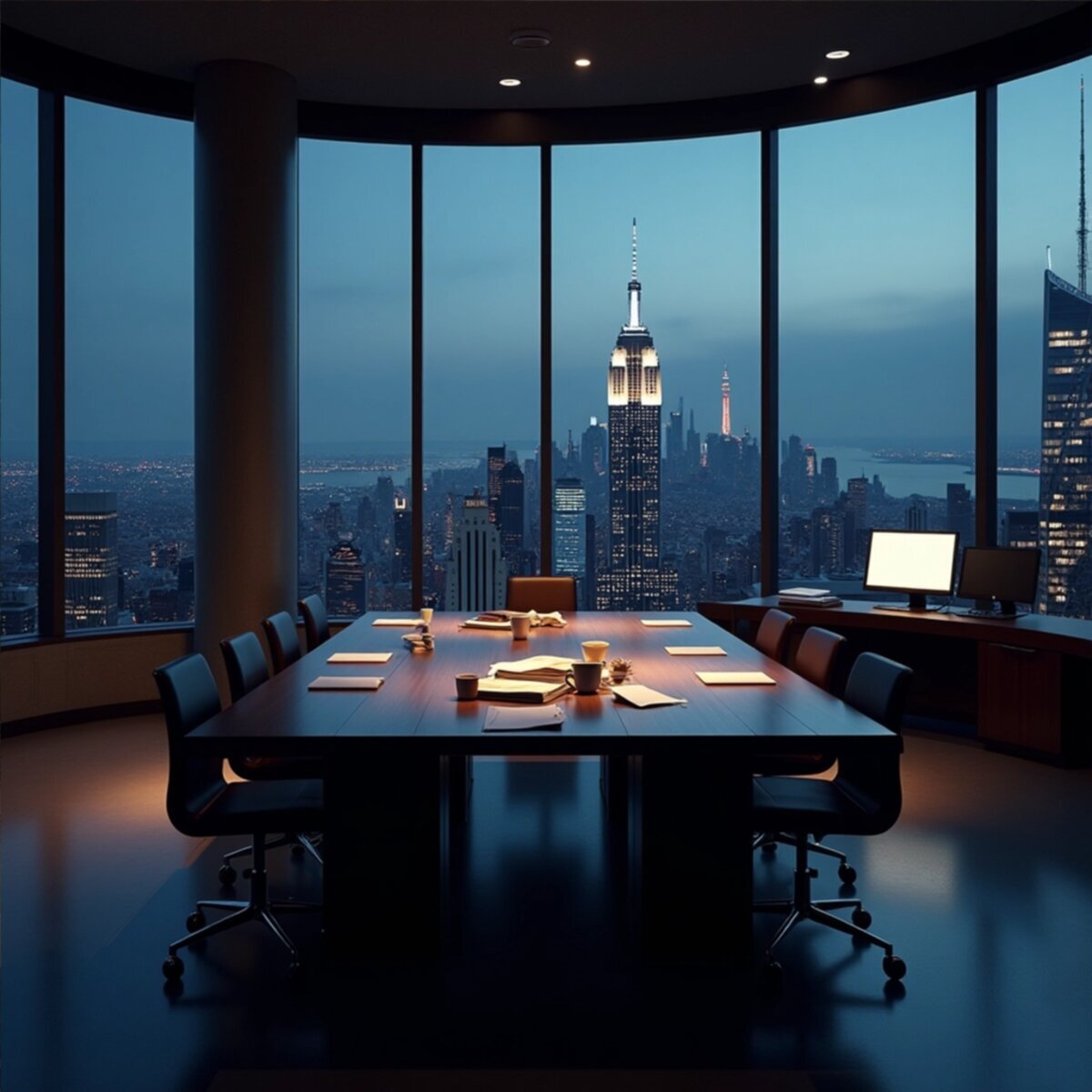 Urban artwork: Manhattan Law Firm at Twilight in Photorealistic style