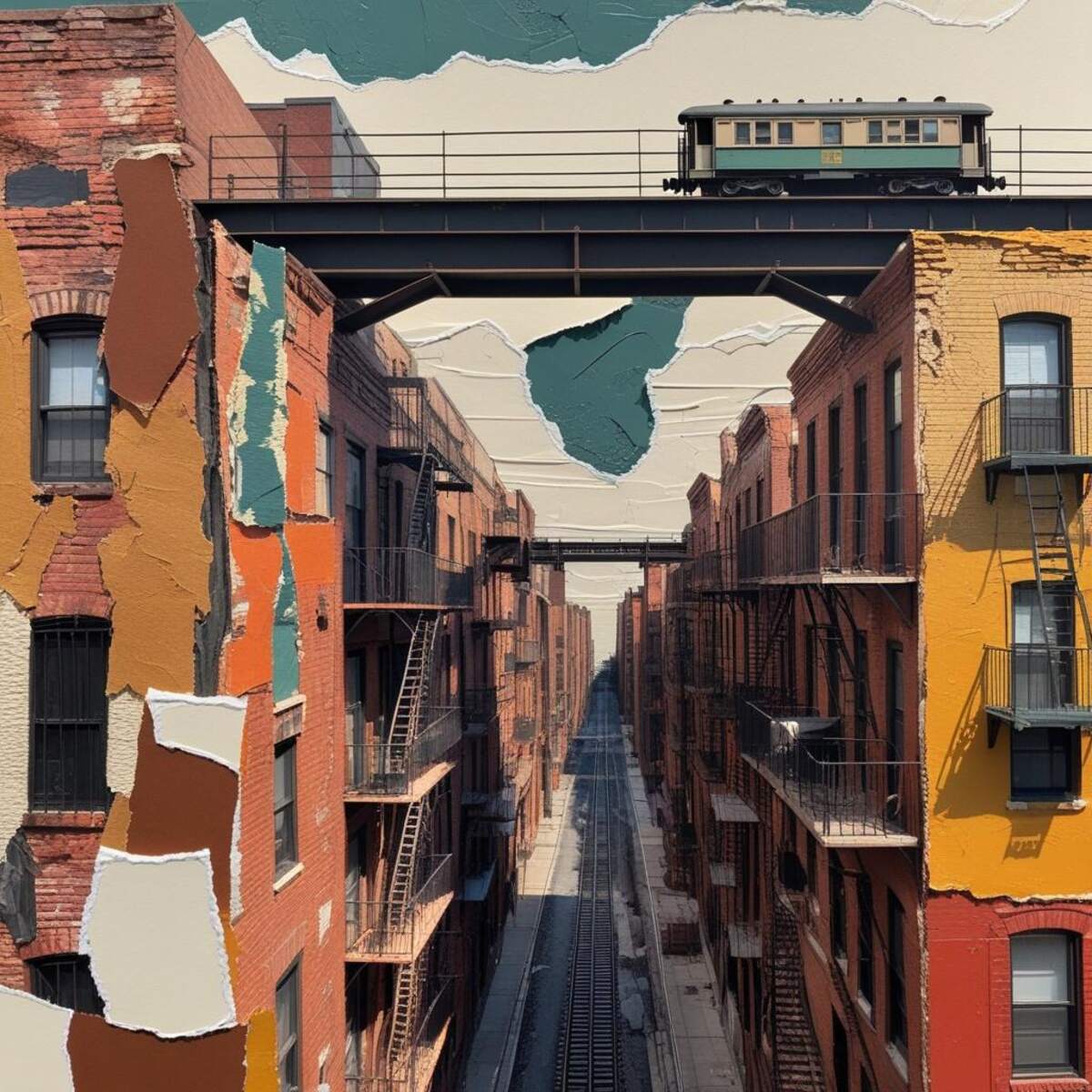 Urban artwork: The Elevated Line in Collage art style