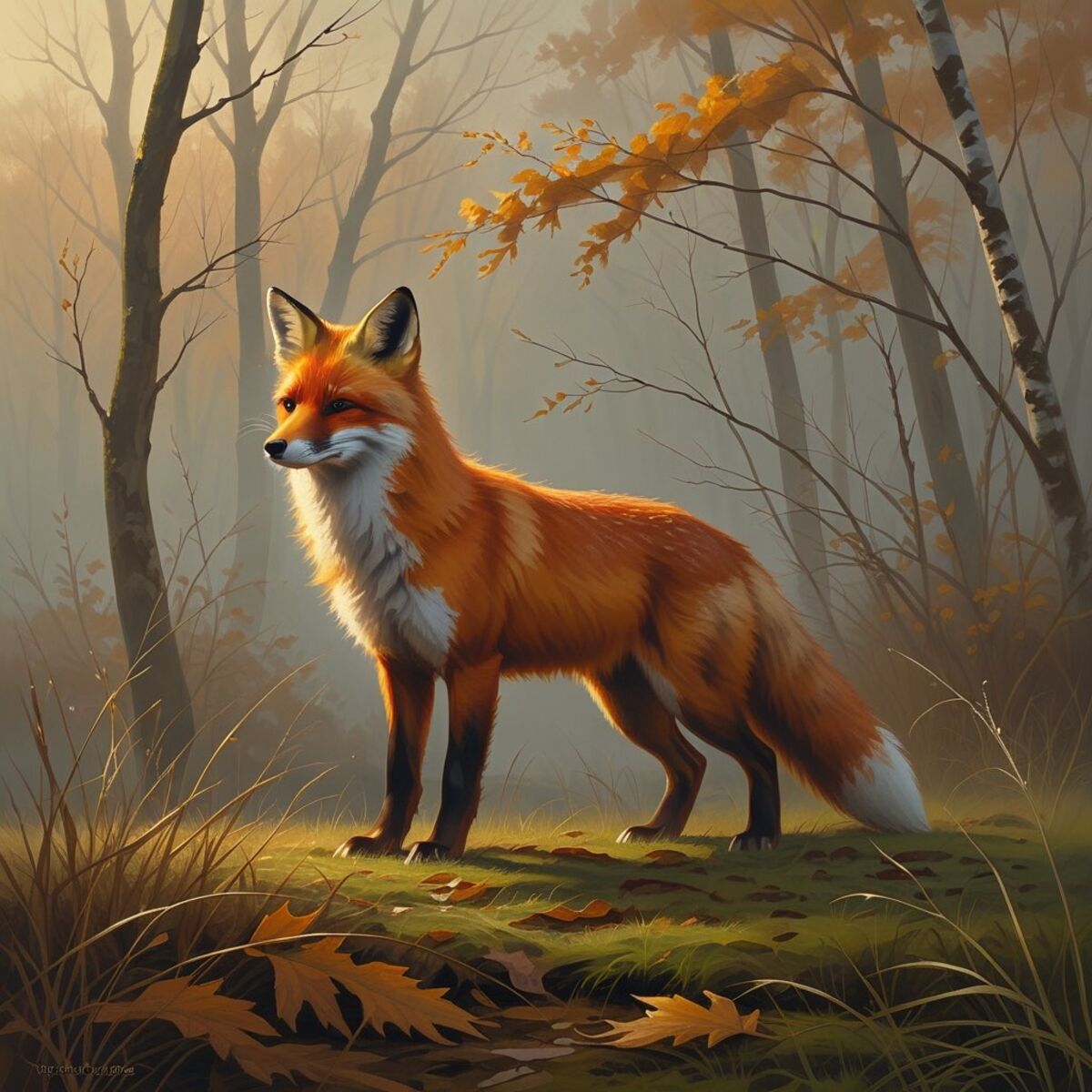 Wildlife artwork: The Red Fox at the Forest Edge in Oil Painting style